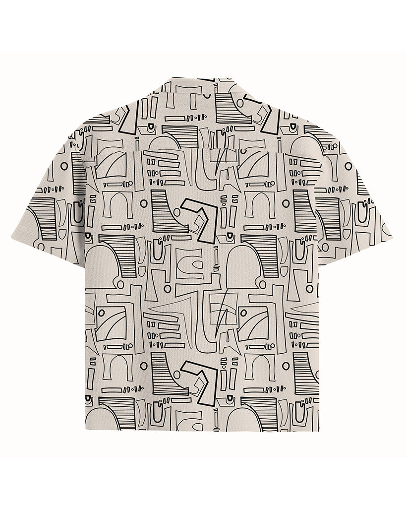 Udo Short Sleeve Camp Shirt | Lines and Crossroads Print | Cream