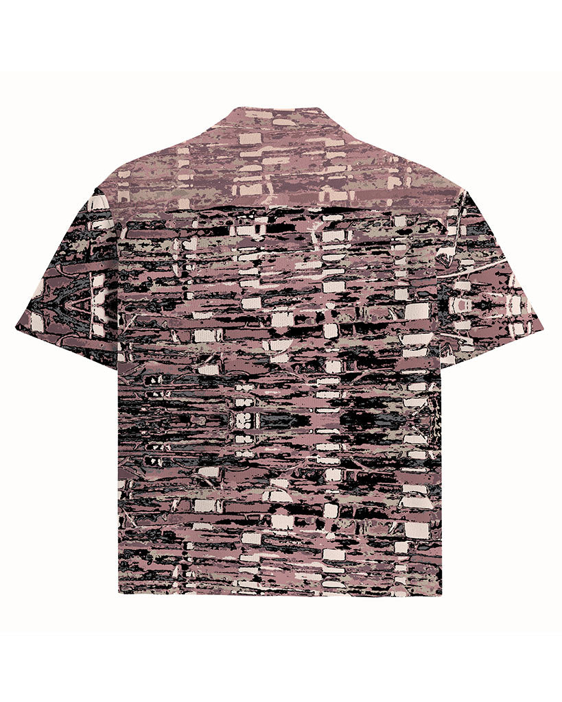 Udo Short Sleeve Camp Shirt | Basket Weave Print | Millennial Pink
