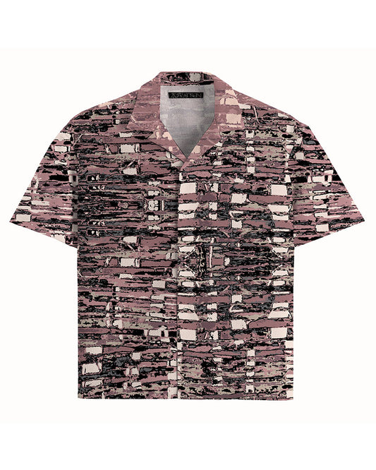 Udo Short Sleeve Camp Shirt | Basket Weave Print | Millennial Pink