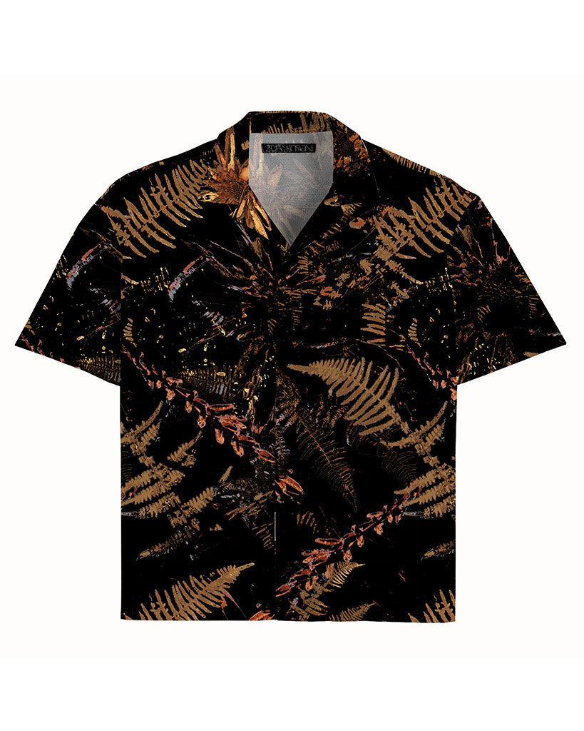 UDO Short Sleeve Camp Shirt | Burnt Protea Print | Black