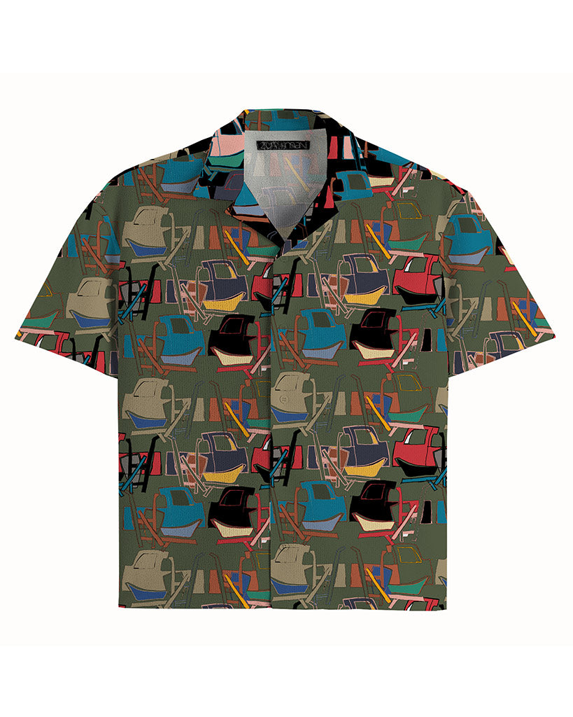 UDO Short Sleeve Camp Shirt | Trucks and Stuffs Print | Green