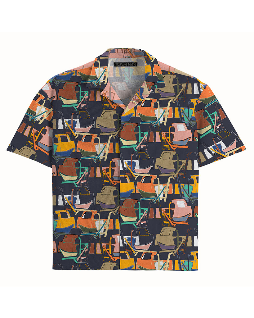 Udo Short Sleeve Camp Shirt | Trucks and Stuffs Print | PurpBlu