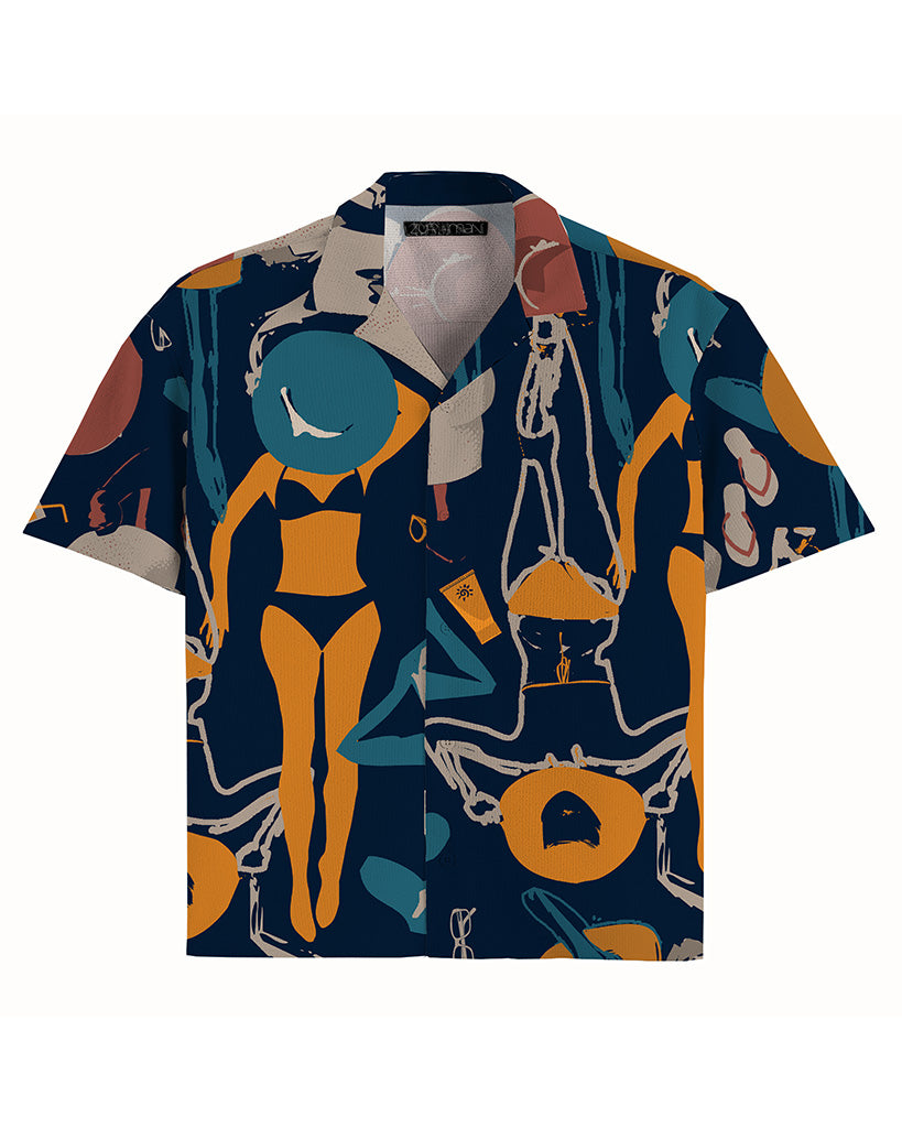 UDO Short Sleeve Camp Shirt | Beach Ladies Print | Grey
